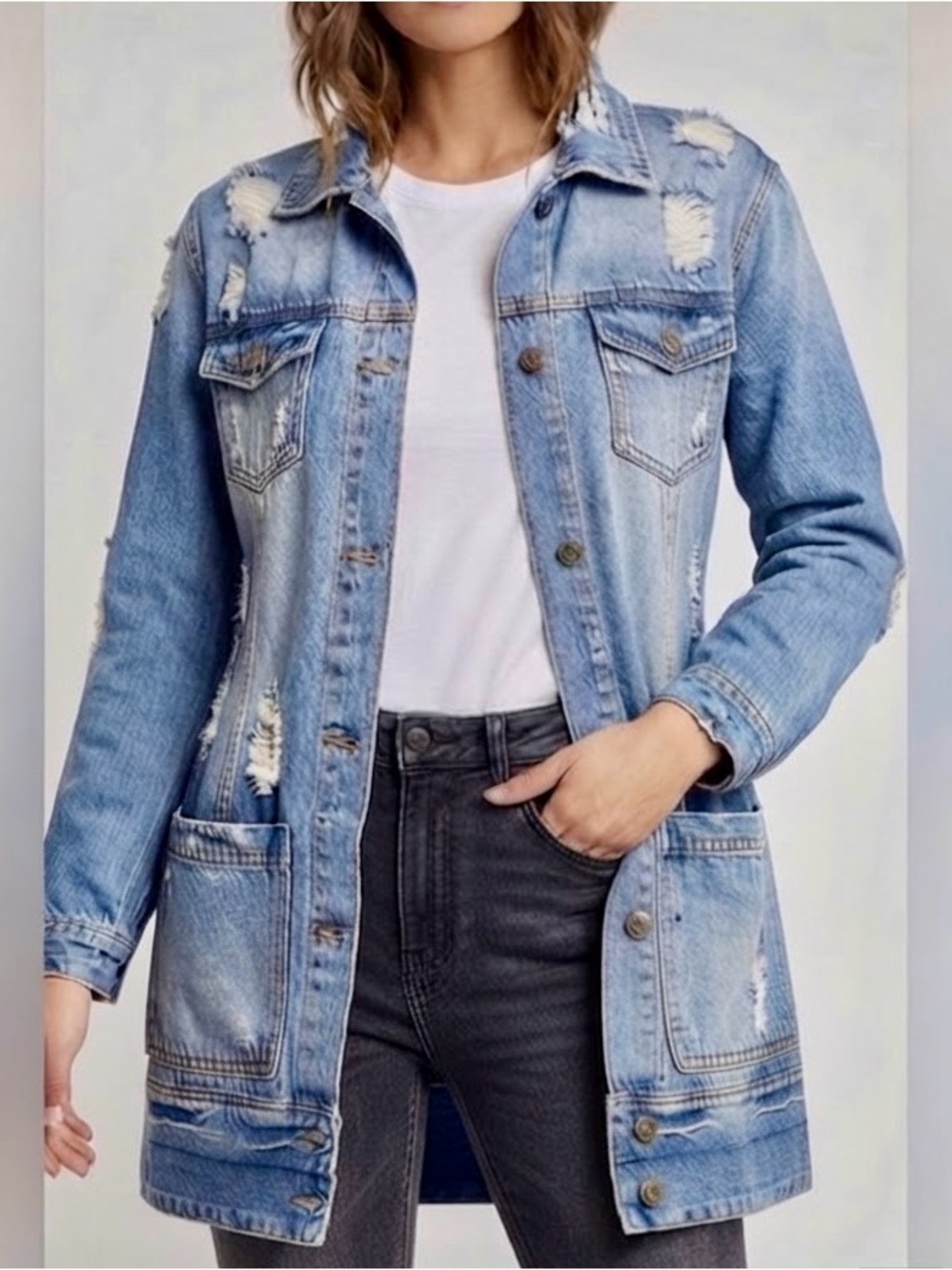 KANCAN denim distressed western jacket